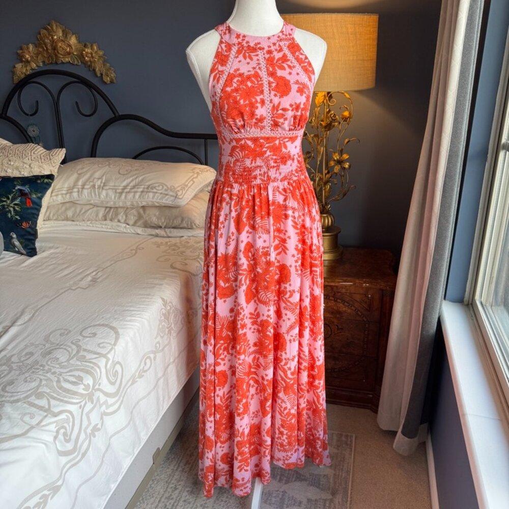Pink and Red Tropical Maxi Dress